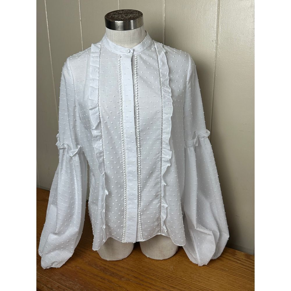 Alexis Top Women's Large Long Balloon Sleeves‎ Button Front Blouse